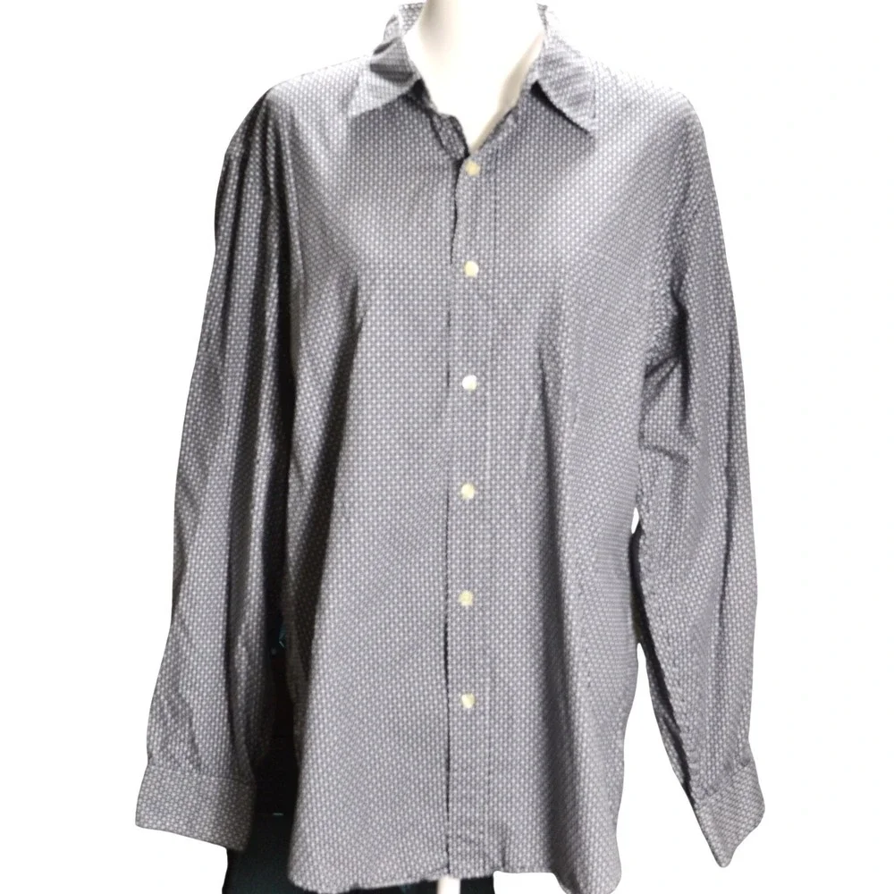 J. Crew Button Down Shirt Mens Large L Navy Blue Geometric‎ Cotton Long Sleeve